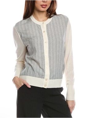 Hugo Boss Cream and Gray Herringbone Button-Front Cardigan size S